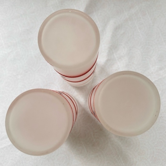 3 Vintage Frosted Highball Tumbler Glasses MCM Red Stripe Black Polka Dots - Picture 5 of 6
